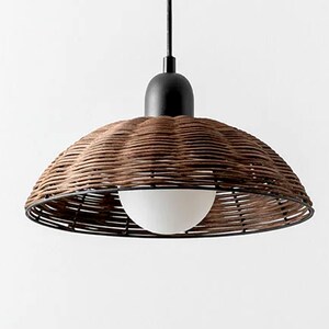 RATTAN PENDANT -  Ceiling Pendant Light -  Minimal Chandelier Fixture - Hanging Lamp Glass Globe Natural Rustic Lighting - Boho Home Decor