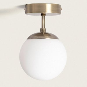 MOA - Art Deco Milk Glass Flush Mount Ceiling Light - White & Metal