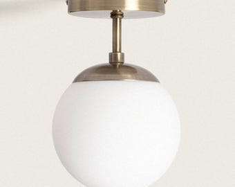 MOA - Art Deco Milk Glass Flush Mount Ceiling Light - White & Metal