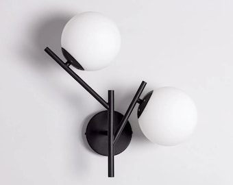 RAIM - Black Glass Wall Sconce - Modern Wall Lamp - Handcrafted Lighting Fixture 2 Lights - Bathroom Decor