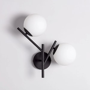 RAIM - Black Glass Wall Sconce - Modern Wall Lamp - Handcrafted Lighting Fixture 2 Lights - Bathroom Decor