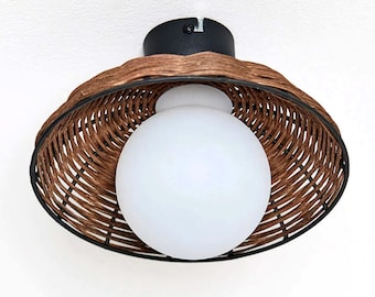 Rattan Flush Mount Ceiling Light – Boho Woven Wall Sconce