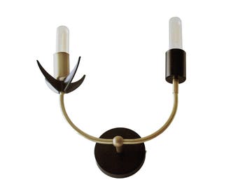 SHARON - Contemporary two-light wall light in black and brass - Vanity Wall Light Black & Brass 2 Bulbs - Bathroom lighting modern