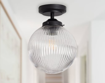 MOA- Clear Glass Ceiling Light Fixture, Glass Globe Semi Flush Mount Ceiling Lighting