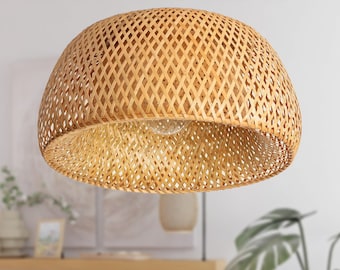 BAM - Bamboo Ceiling Lamp for Boho & Scandinavian Decor - Flush Mount Light Fixture - Bohemian light