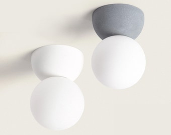 CONI - Lámpara de techo moderna de hormigón con pantalla de cristal esférica - Lámpara colgante con foco industrial