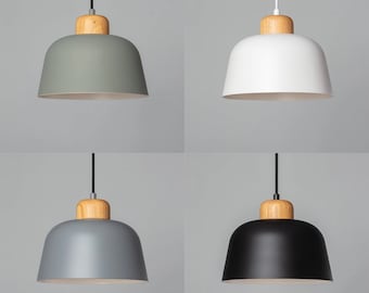 MEL - Contemporary Metal & Wood Shade Pendant Lamp - Industrial Lighting for Modern Interiors - Kitchen Lighting