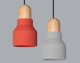 TEO - Modern Scandinavian Pendant Light with Wood and Concrete - Nordic Ceiling Lamp for Minimalist Decor