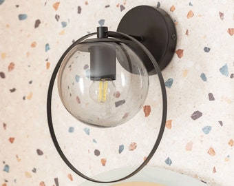 NUR - Luminaire noir moderne pour coiffeuse avec globe en verre pour salle de bain, lampe murale IP44