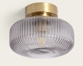 RENE - Retro Flush Mount Brass Light Fixture with Glass Shade - Vintage Lighting Accent - Mid Century sconce