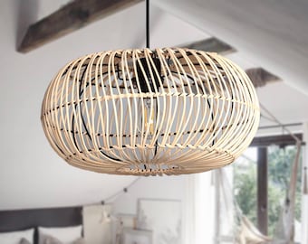 AWA - Boho Natural Rattan Pendant Lampshade - Hanging Lamp for Bohemian & Scandinavian Home Decor - Lighting Fixture