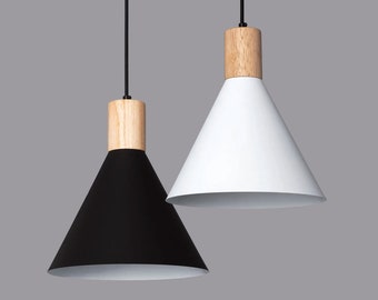 CONOS - Scandinavian Pendant Lamp with Metal & Wood Shade | Nordic Hanging Light Fixture for Minimalist Decor