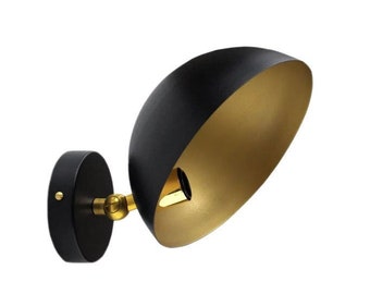 TUTU - Contemporary Black Semisphere Wall Light - Brass Articulated Design, Gold Interior