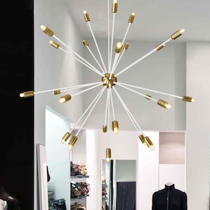 SPUTNIK - Hanging chandelier with 24 lights gold and white.