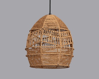 FIBY - Boho Pendellampe mit Naturfaser-Lampenschirm - Boho Beleuchtung Home Decor