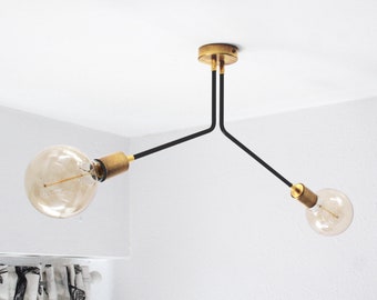 SIRA - Mid Century Modern ceiling lamp with two arms black and brass - Chandelier pendant light.