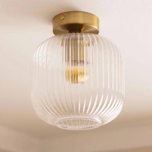 AROA - Glass Shade Flush Mount Ceiling Light: Mid Century Brass Accent