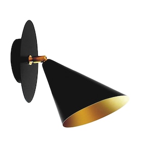 LARA - Contemporary Vanity Light Fixture, Conic Shade Design, Black with Stunning Gold Interior