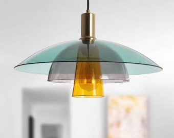 MONI - Pendelskärm i glas - Flerfärgad kristalllampa - Hängande lampa - Lyxig belysning - Modern taklampa