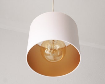 White / Gold Pendant Lamshade - 3-light white / gold textile lamp - Mid Century - Modern Pendant Light - Lighting - Chandelier