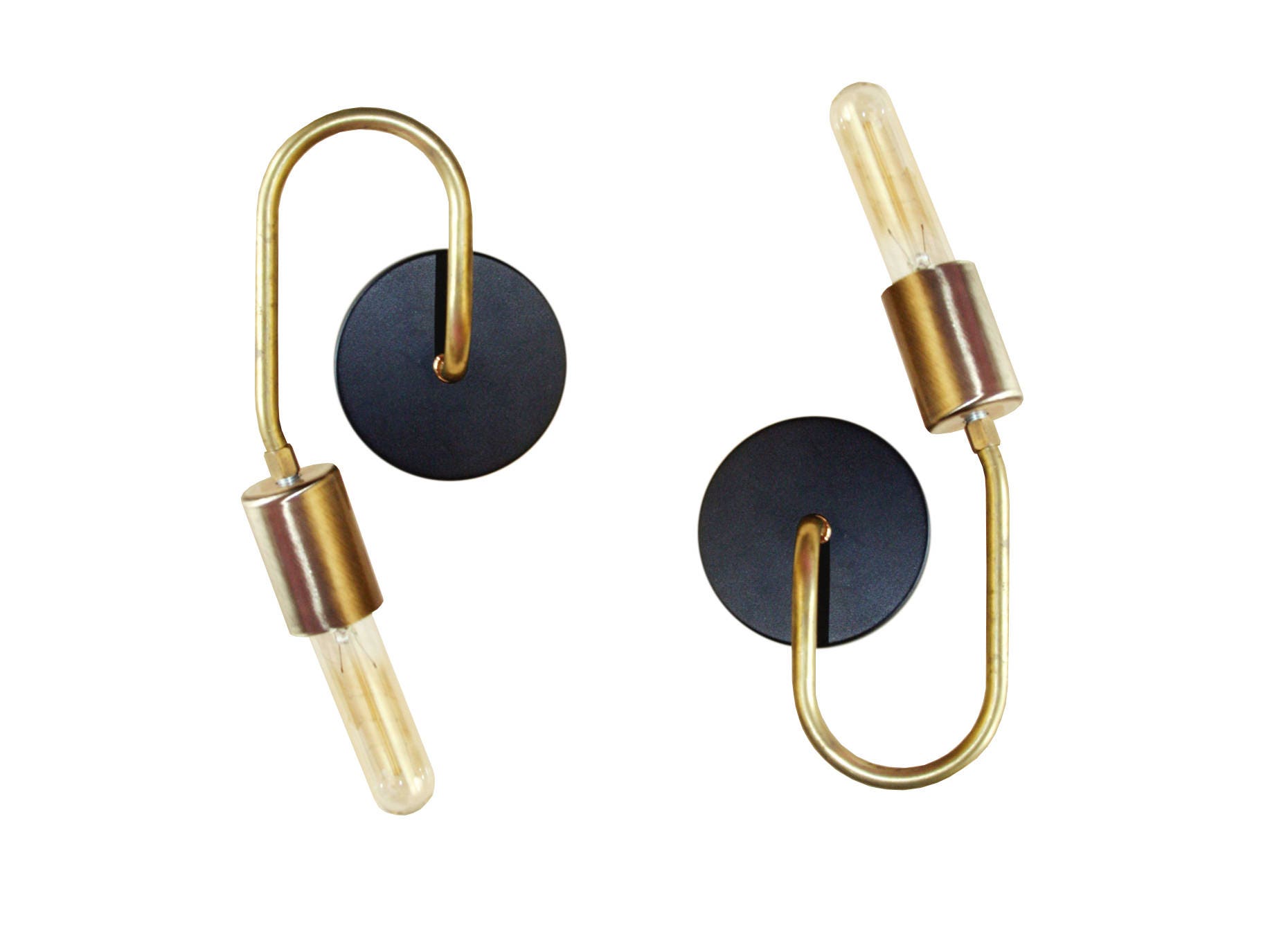 Sasha - Lampe De Vanité Moderne Applique Noire Et Laiton Avec Bras Incurvé En Massif