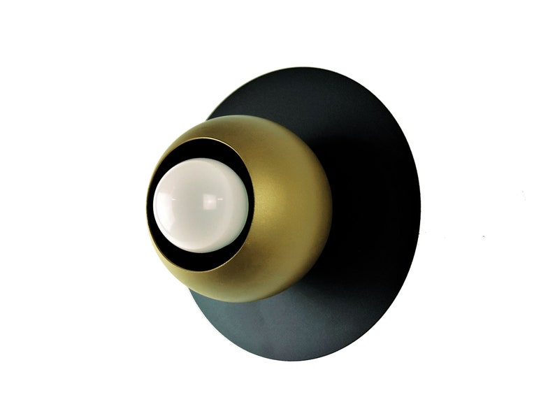 BALL Elegant Gold Ball Wall Lamp with Disk Black Shade Contemporary Home Decor image 2