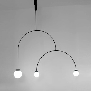 Black Semicircular Chandelier - 3 Light Rotative Lamp, Modern Hanging Pendant Lighting