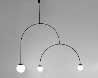 Black Semicircular Chandelier - 3 Light Rotative Lamp, Modern Hanging Pendant Lighting