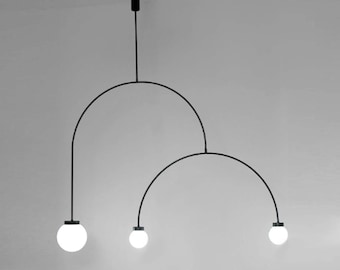 Black Semicircular Chandelier - 3 Light Rotative Lamp, Modern Hanging Pendant Lighting