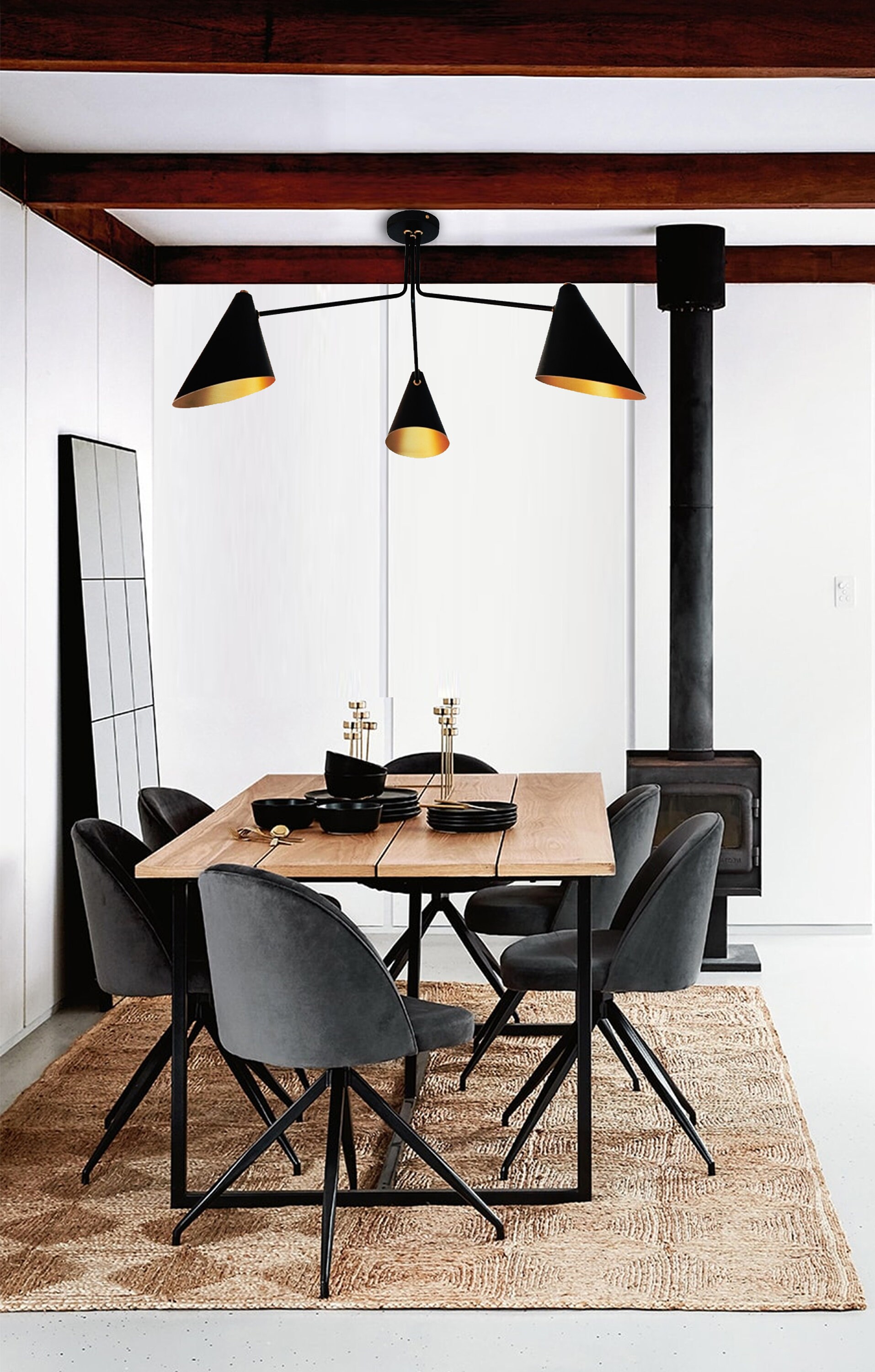 Chandelier Black Brass Mid Century Modern Industrial 3