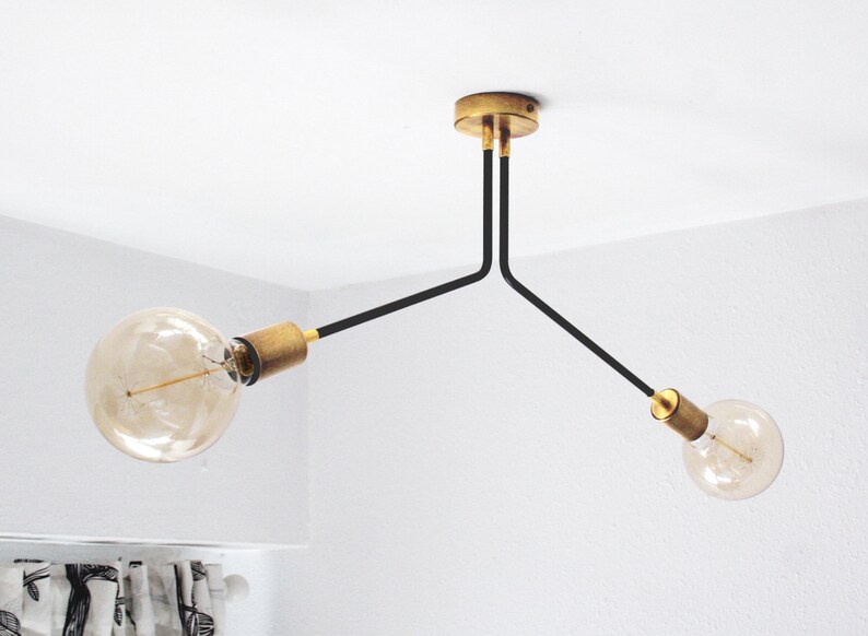 Modern Vintage Sputnik 2 Arm Ceiling Semi Flush Mount Wall Image 0