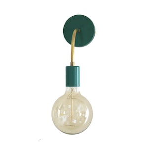 JANE - Mid Century wall light with curved arm in green and brass - Mid Century wall sconce light - Lighting Ponz Home Design
