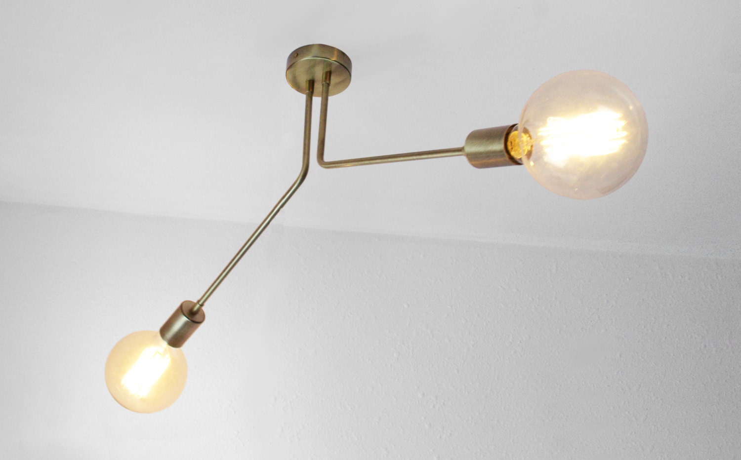 Brass Mid Century 2 Arm Ceiling Semi Flush Mount Wall