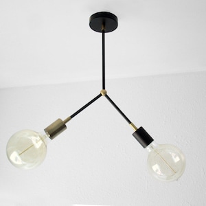 ADA - Stylish Semi Flush Mount Ceiling Lamp - Black Brass Finish, 2 Arms - Modern Lighting Fixture for a Chic Home