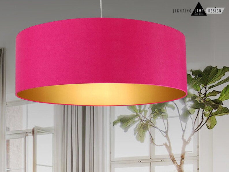 Pendant Lamp 3 Lights Elegant Shades Drum Ceiling Lightshade Gold Linen Extra Large Shade Lampshade