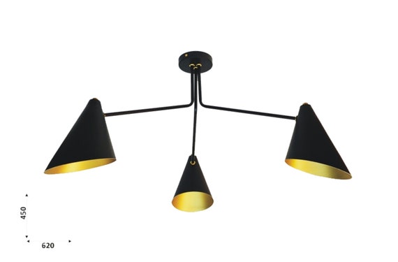 Chandelier Black Brass Mid Century Modern Industrial Etsy UK