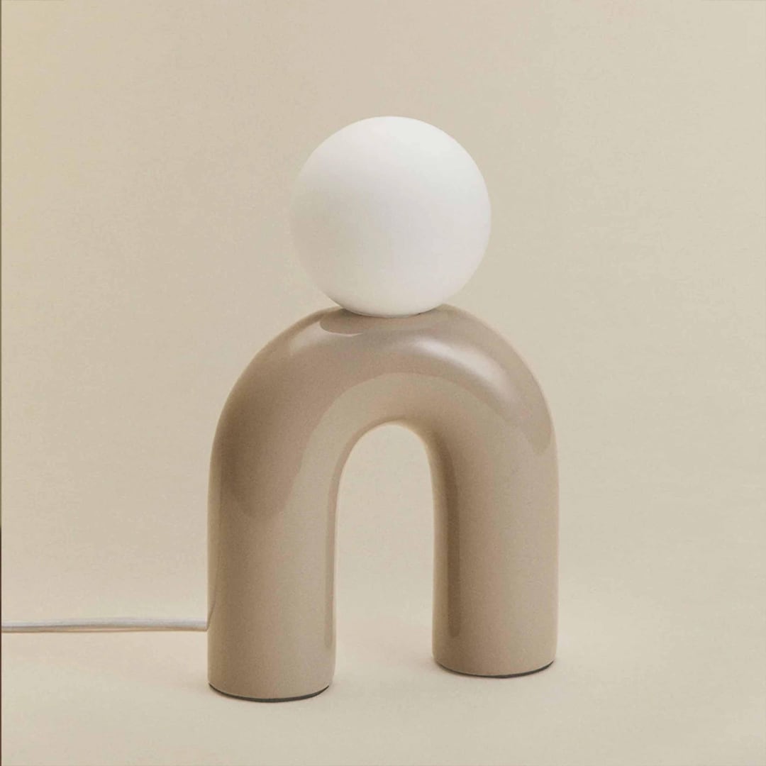 NINOT Sculptural Ceramic Arch Lamp – Frosted Glass Globe Bedside Light ...