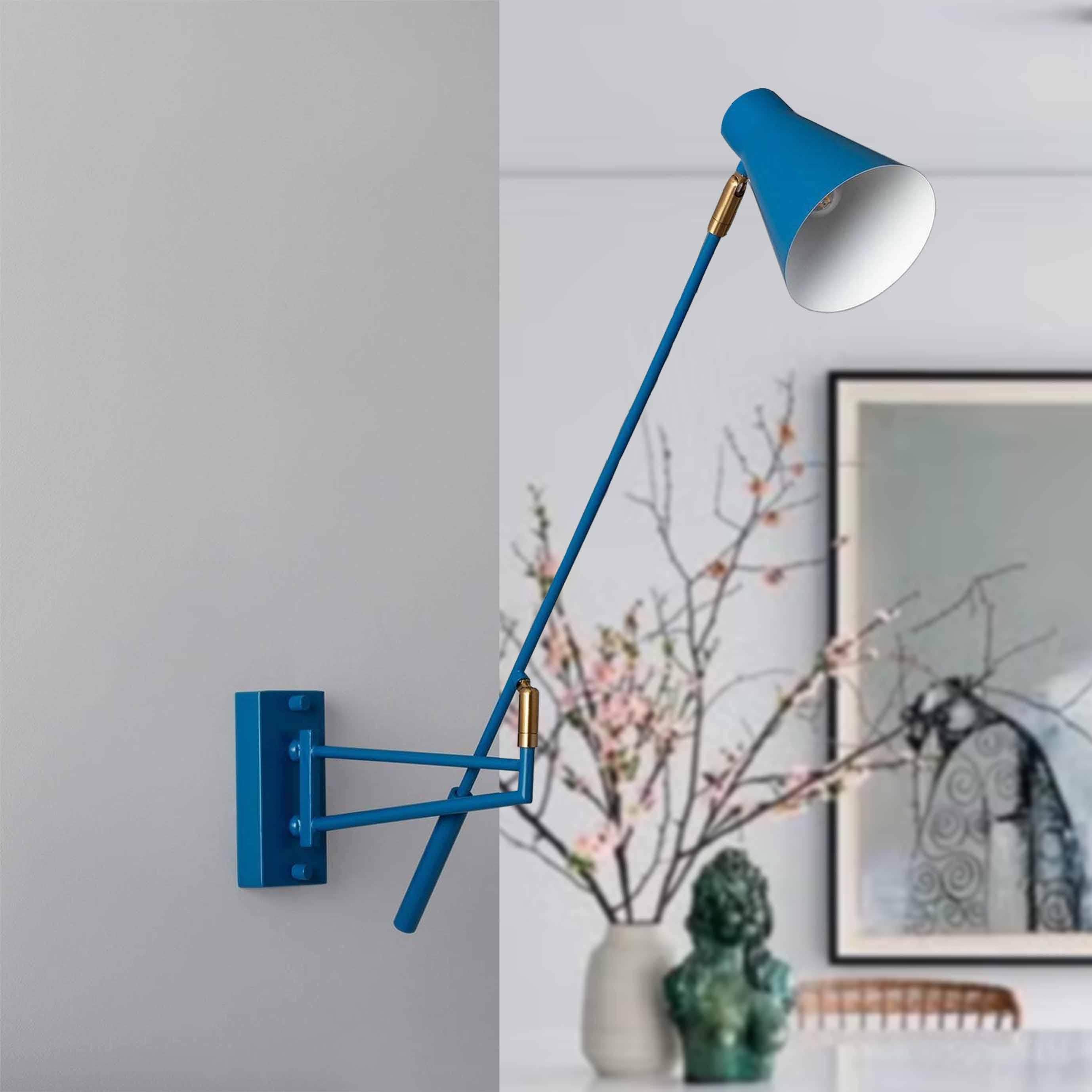 ARAM - Blue Modern Reading Lamp - Articulated Bedside Reading Light - Wall Sconce Swing - Lighting Bedroom - Home Decor