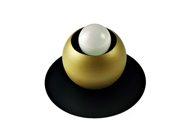 BALL Elegant Gold Ball Wall Lamp with Disk Black Shade Contemporary Home Decor image 4