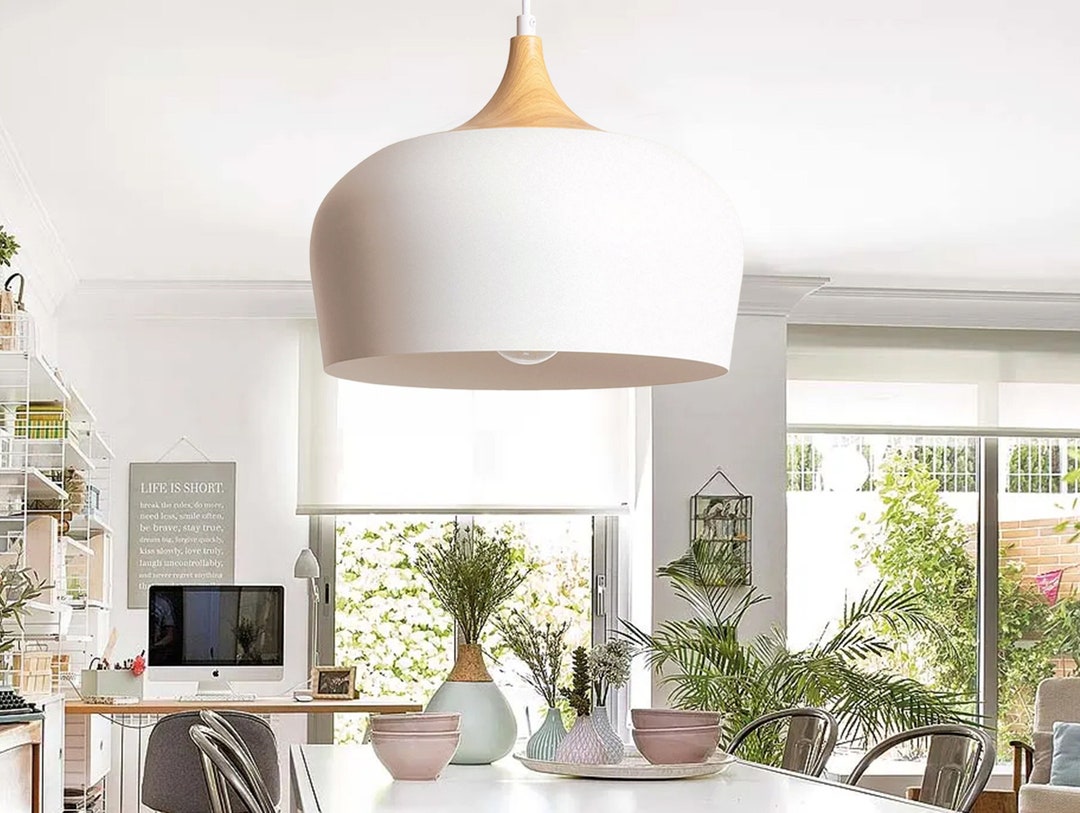 ALDA Modern Scandinavian Pendant Lamp in White and Wood