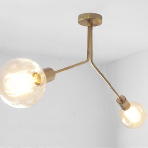 SIRA - Mid Century Modern two-light ceiling lamp with two brass arms - Chandelier pendant light.