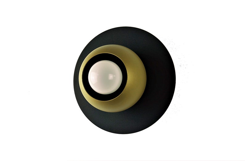 BALL Elegant Gold Ball Wall Lamp with Disk Black Shade Contemporary Home Decor image 3