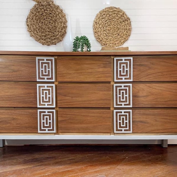 SOLD....Mid century modern vintage Dixie boho triple dresser credenza