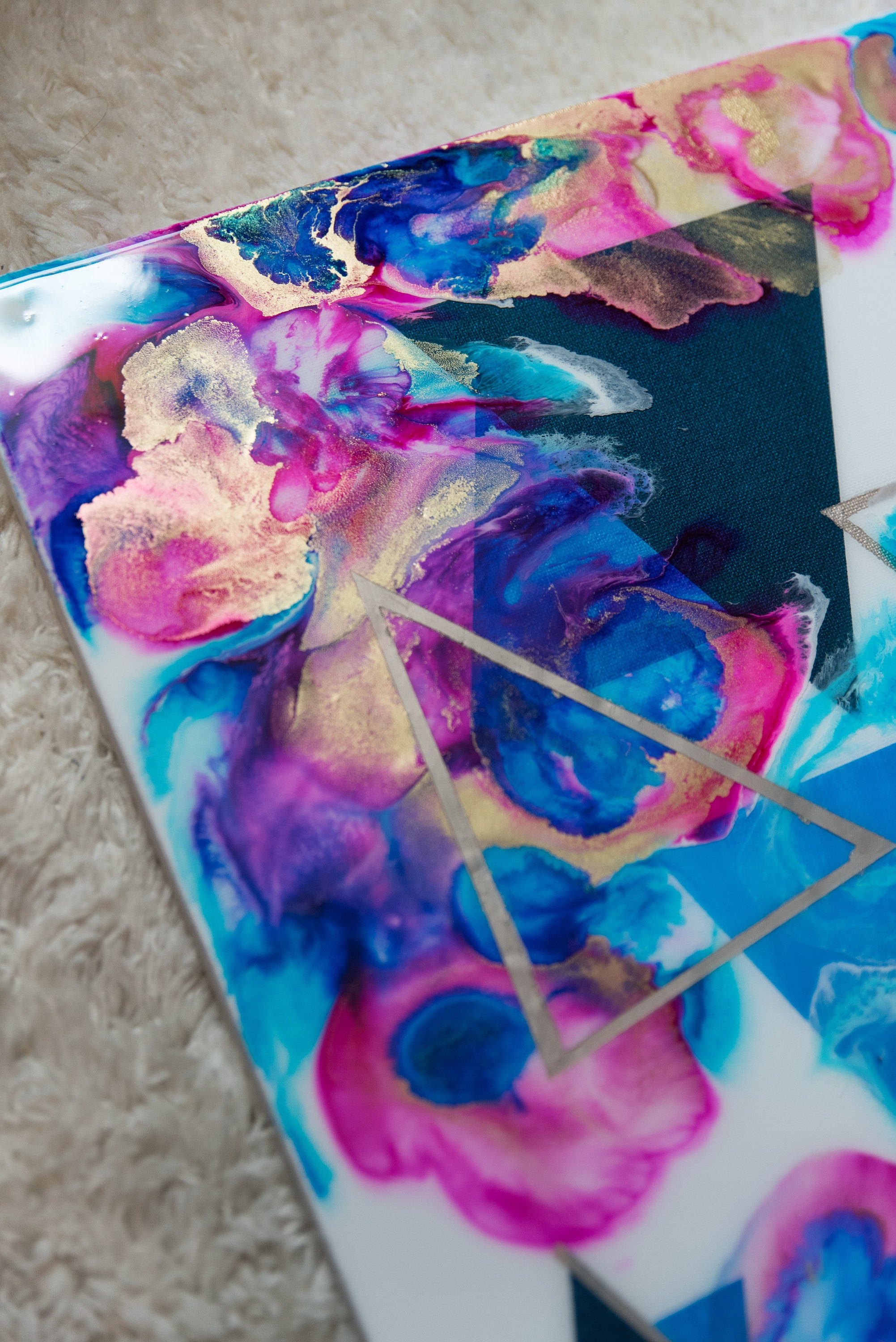 Pink Blue and Gold Glitter Canvas Painting Etsy