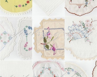 12 Printable Doilies,Vintage Digital Doilies Kit,Bright Spring Doilies,Embroidered Doily Paper,Fussy Cut Ephemera,Junk Journal Supplies,Digi