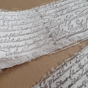 Hand Stamped Silk Ribbon,Hand Torn Silk Trim,Calligraphy,Junk Journal Binding,Tuck Spot,Belly Band,Gift Wrap,French Journal,Wedding Bouquet