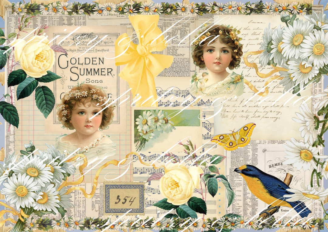 Yellow Sumer Paper Golden Summer Yellow Tear Sheet,a4 Printable Collage Paper for Junk ...