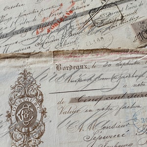 6 assegni francesi d'epoca, effimeri del 1800, download digitale, banconote francesi, effimeri francesi autentici, assegni stampabili, carta moneta di giornale spazzatura