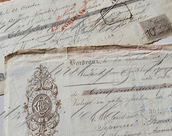6 Vintage French Cheques,1800s Ephemera,Digital Download,French Bank Bills,Genuine French Ephemera,Printable Checks,Junk Journal Paper Money