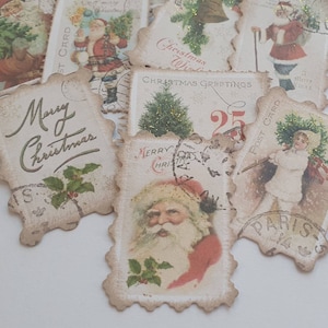 Sellos postales falsos, sellos de diario basura navideños, sellos postales hechos a mano, juego de 10, adornos navideños antiguos, efímeras navideñas, francés
